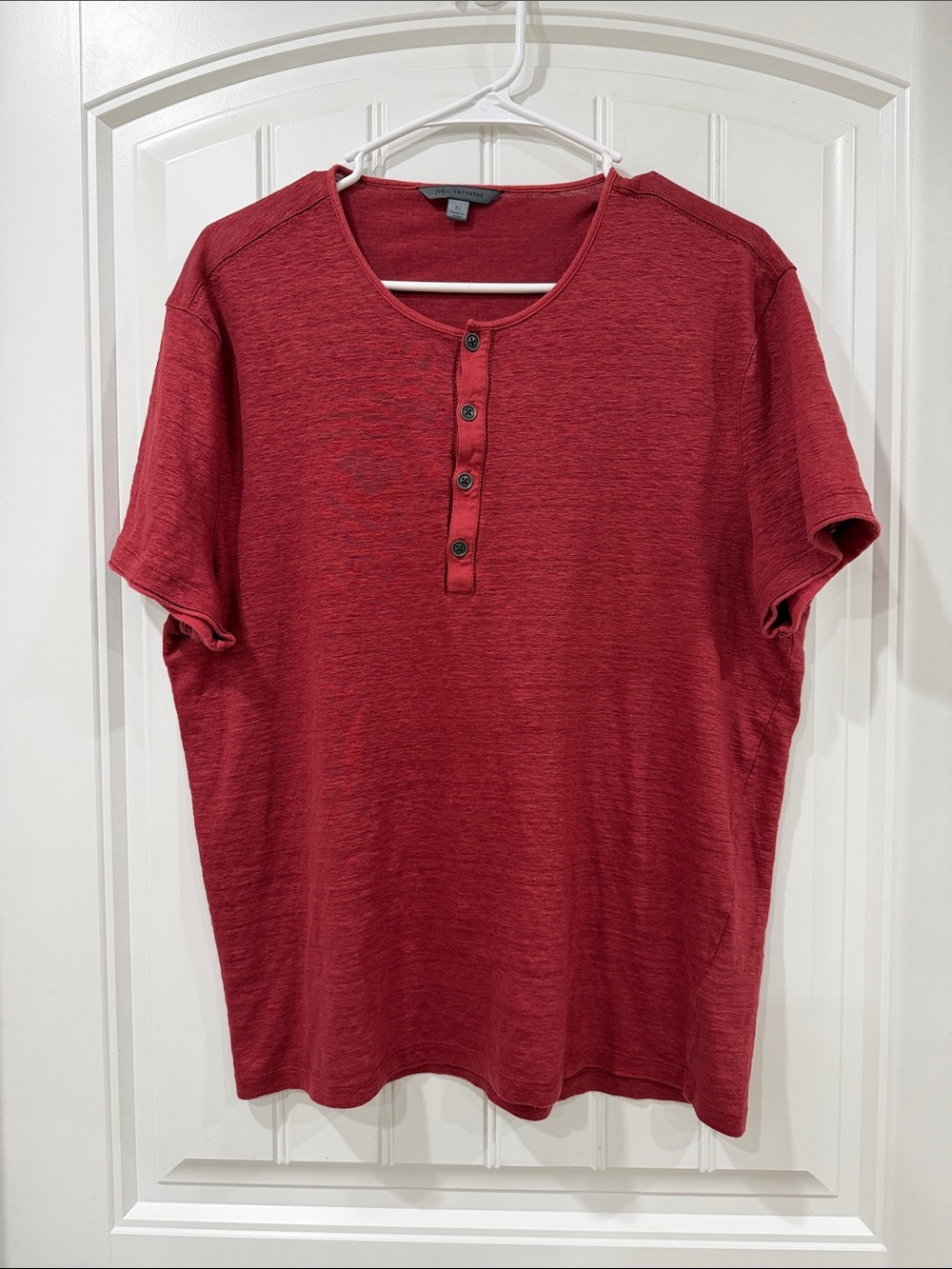 EUC John Varvatos Red Short-Sleeve Bleeker Linen Henley Tee